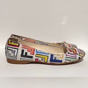 Vintage FENDI Multicolored Zucca Coated Canvas Logo Ballet Flat Size 8.